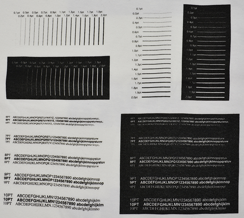 白地Tシャツの級数表と印刷限界値サンプル