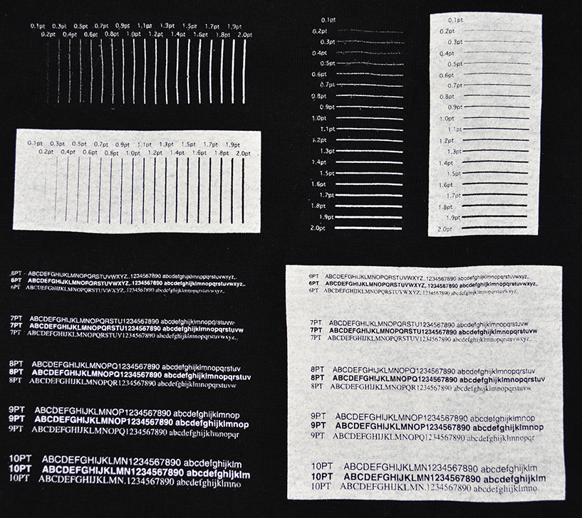 黒地Tシャツの級数表と印刷限界値サンプル